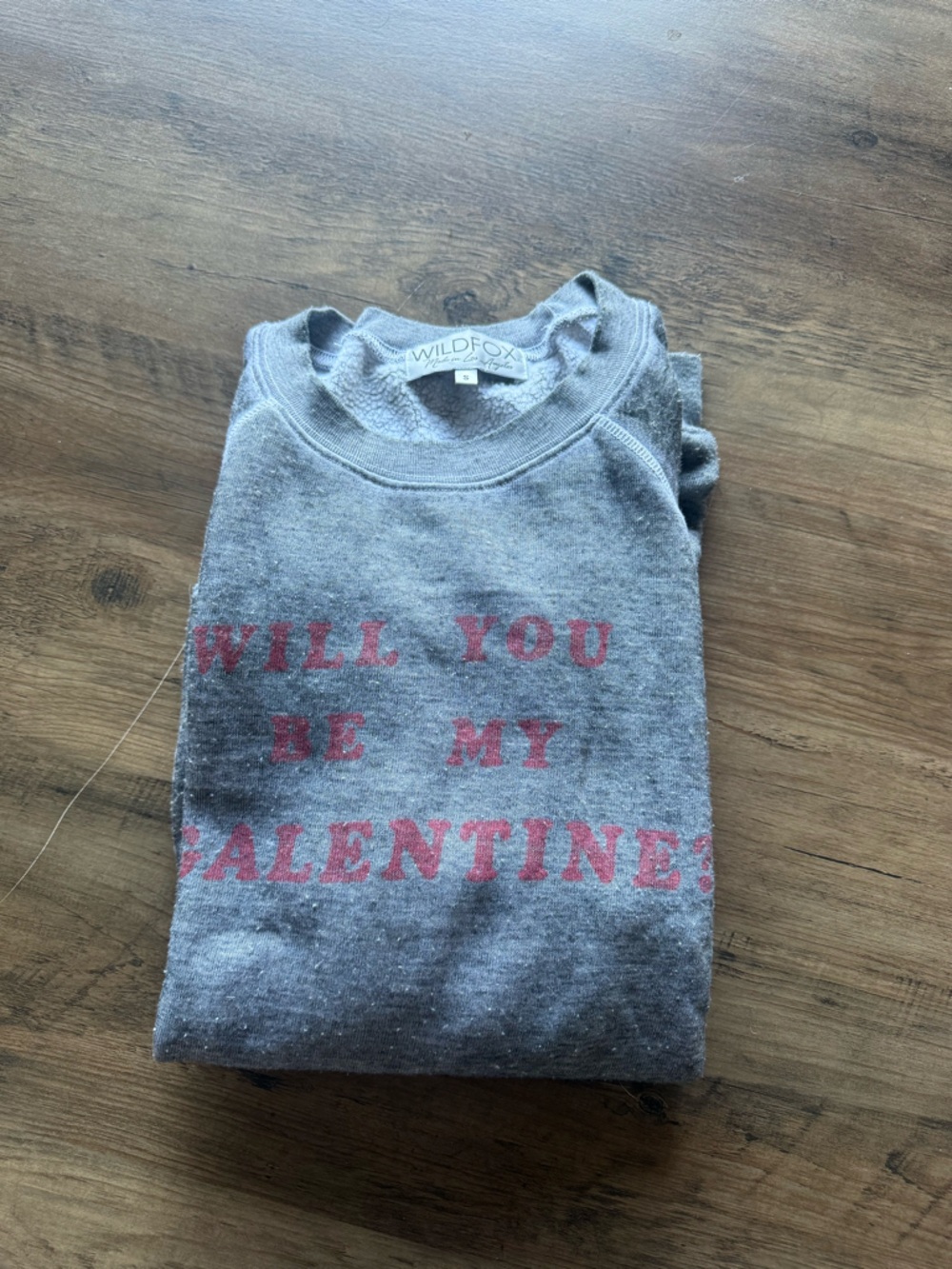 Wildfox Heather Gray Sweatshirt with Pink Valentine Text